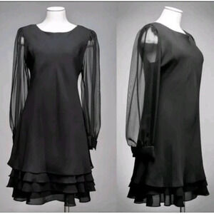 Vintage 90s Hampton Nites 8 Black Tiered Layered Hem Long Illusion Mesh Sleeve